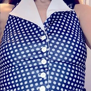 Vintage poly halter reversible polka top